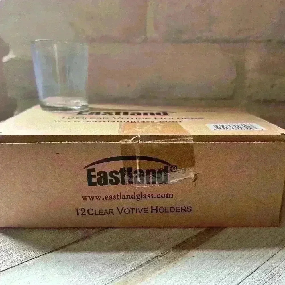 Brand New Box of 12 Eastland Clear Votive Candle Holders – Sealed